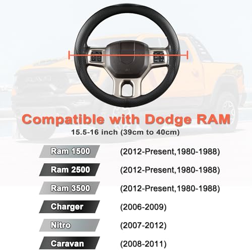 West Llama Customized Auto Car Steering Wheel Cover for Dodge RAM 1500 2500 3500, 15.5-16 inch (Black-Large Size) - color: D-Black, size: Large Size (15 ½''-16'')
