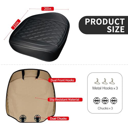 BEITK 1 Pack Leather Front Car Seat Cover Bottom Car Seat, Anti-Slip and Full Wrap Driver Car Seat Protectors, Luxury Waterproof Bottom Auto Seat Cushion Pad Mat for Most Vehicles(Black) - color: black-1pcs