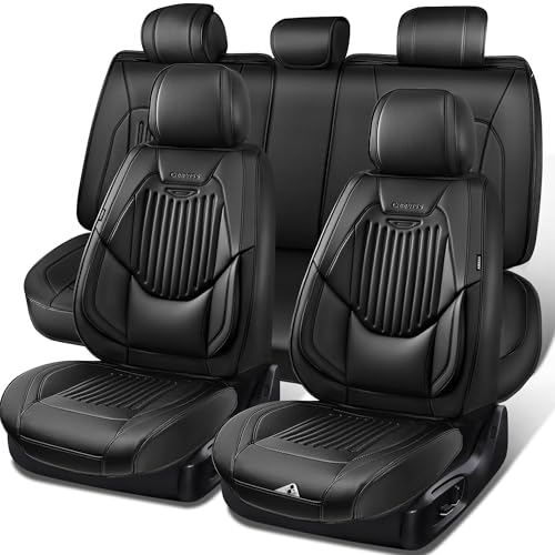 CAR PASS Luxury Nappa Leather Car Seat Covers Full Set, Lumbar Support Seat Covers for Car 5 Seats, Waterproof Car Seat Protector, Automotive Seat Covers Universal Fit for Most Sedans SUV Trucks Black - color: Black