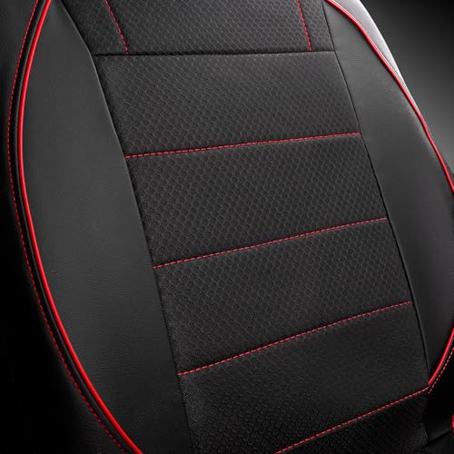 CAR PASS Air Mesh Leather Car Seat Covers Front Seats, Breathable Two Front Seat Covers for Cars, Comfortable Universal Fit for SUV Truck Sedan Automotive, Anti-Slip Airbag Compatible,Black and Red