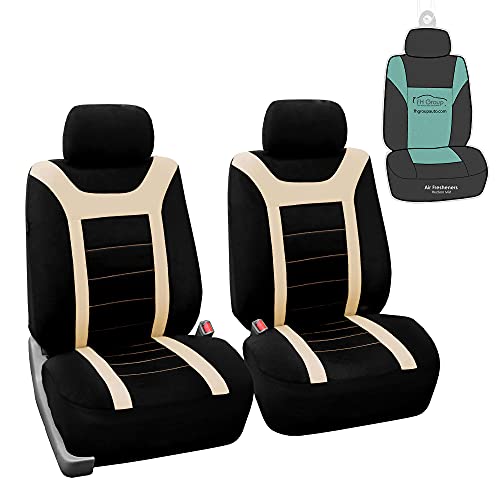 FH Group Car Seat Covers Sports Seat Covers Front Seats Only, Airbag Compatible Beige Black Automotive Seat Cover Combo Small Car Seat Cover Design Universal Fit Interior Accessories Cars Trucks SUVs - color: Beige
