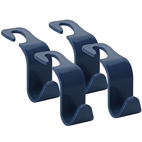 Soleebee 4 Pack Car Headrest Hooks - Universal Auto Hooks, Back Seat Hangers, Storage Organizer (Navy Blue) - color: Navy Blue