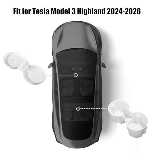 frani Cup Holder Set (2-Piece) Compatible with Tesla Model 3 2021-2026 & Highland Refresh - Premium Silicone Inserts for Center Console & Rear Seats White - color: White, style: Model 3 Highland 2024-2026