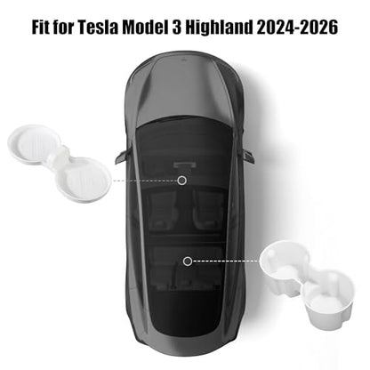 frani Cup Holder Set (2-Piece) Compatible with Tesla Model 3 2021-2026 & Highland Refresh - Premium Silicone Inserts for Center Console & Rear Seats White - color: White, style: Model 3 Highland 2024-2026