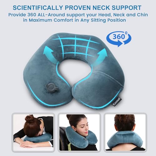 Keemall Inflatable Travel Neck Pillow for Airplane Train Car Washable Pillowcase U Shaped Office Napping Pillow - color: Deep Grey, size: Medium
