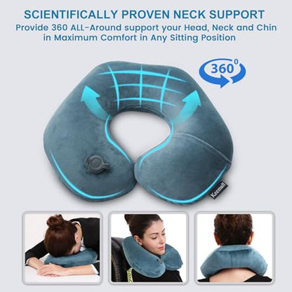 Keemall Inflatable Travel Neck Pillow for Airplane Train Car Washable Pillowcase U Shaped Office Napping Pillow - color: Deep Grey, size: Medium