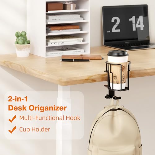 Large Desk Cup Holder, 2-in-1 Clip On Cup Holder with Headphone Hook, Heavy-Duty Metal Drink Holder for Insulated Tumblers, Big Water Bottles, Fits Office Desk Organizer, Dorm, Gaming Setup (1 Pack) - color: Black- 1 Pack