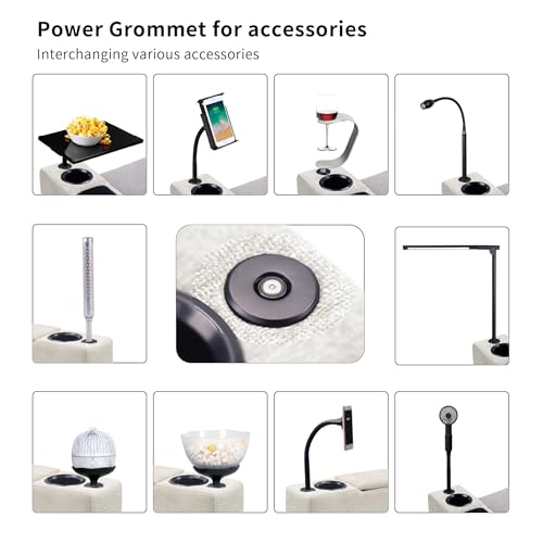 Removable Sofa Armrest, Dual Cup Holders Large Size Multifunctional Couch Caddy Storage Arm Rest with Power Wireless Charging Stand & LED Reading Light for Sofa Middle Seat Parts