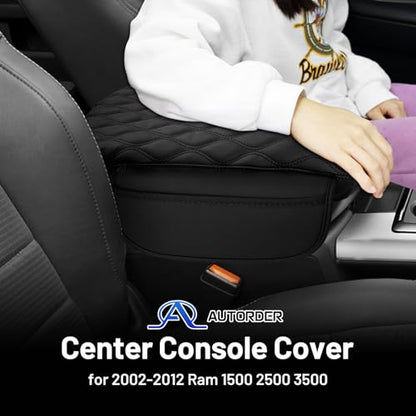 Autorder Center Console Cover for 2002-2012 Dodge Ram 1500 2500 3500 Accessories Armrest Cushion Cover Leather Middle Console Covers Anti-Scratch Cushion Pad with Pockets Storage(Jump Seat Only) - size: 2002-2012 Dodge Ram 1500