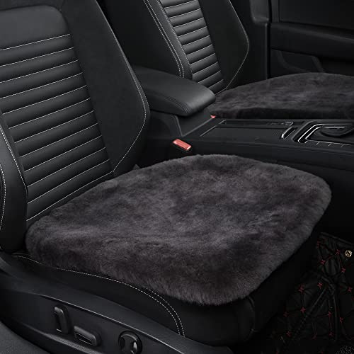 IRIWOOL Genuine Sheepskin Auto Seat Pad, Australian Soft Wool Seat Cover Breathable and Sweat-Wicking Comfort Warm Universal Fit,19.2 inch x19.2 inch (Front seat Cushion 1pc, Dark Grey) - color: Dark Grey, size: 1 Count (Pack of 1)