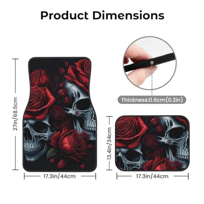 Red Roses Skull A Set of Four Printed Car Floor Mats, Including Front and Rear Carpet Floor Mats, Universal Car Floor Mats, and Truck Accessories