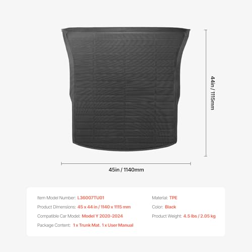 VEVOR Cargo Mat Compatible with Tesla Model Y 2020-2024, Precise Fit Trunk Mat for SUVs, TPE Trunk Protector Replacement, Black (1PCS) - style: Tesla Model Y 2020-2024