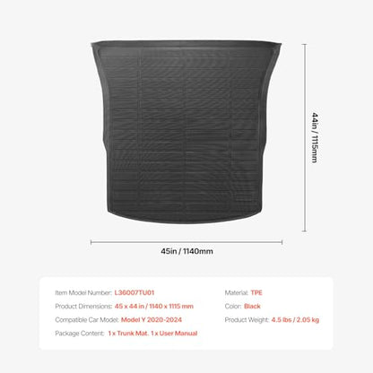 VEVOR Cargo Mat Compatible with Tesla Model Y 2020-2024, Precise Fit Trunk Mat for SUVs, TPE Trunk Protector Replacement, Black (1PCS) - style: Tesla Model Y 2020-2024