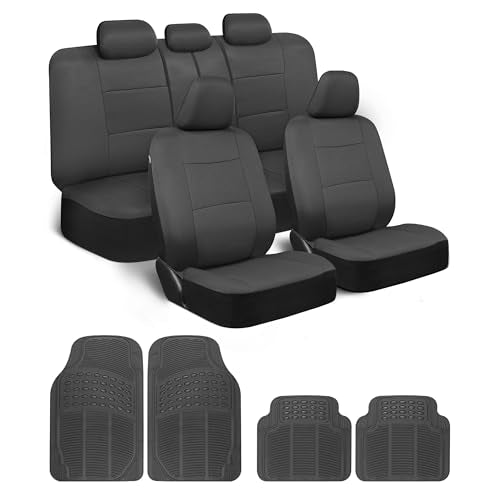 BDK PolyPro Car Seat Covers Full Set Combo with Front and Rear Waterproof All -Weather Car Floor Mats - Universal Fit Automotive Protection for Cars, Trucks & SUV – Easy Install Interior Accessories - color: Solid Charcoal Combo