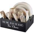 ALELION Paper Plate Dispenser for Countertop - Wooden Utensil Holder Organizer for Party - Silverware Caddy for Plate, Cup, Fork, Spoon - Cutlery Holder with Handles for Kitchen Camping Buffet - style: Black