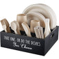ALELION Paper Plate Dispenser for Countertop - Wooden Utensil Holder Organizer for Party - Silverware Caddy for Plate, Cup, Fork, Spoon - Cutlery Holder with Handles for Kitchen Camping Buffet - style: Black