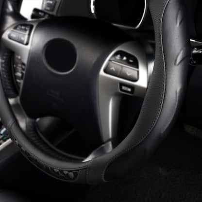 Flying Banner Faux Leather Heavy Duty Inner Ring car Steering Wheel Cover 14.5-15 inches (All Black) - color: black