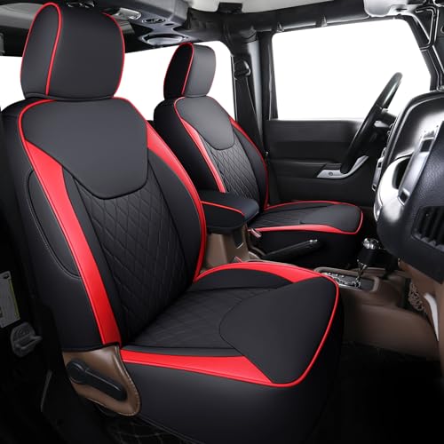 Coverado Seat Covers 4-Door Fullset for Jeep Wrangler JK JL, Leather Car Seat Covers for Truck Automotive Seat Covers Custom Fit for 2007-2017 Jeep Wrangler（RED） - color: Red, size: Fullset-07-17 Wrangler JK