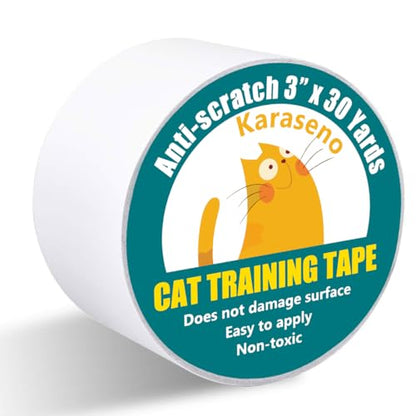 Karaseno Anti Cat Scratch Tape, 3 inches x 30 Yards Pet Training Tape, 100% Transparent Clear Double Sided Cat Scratch Deterrent Tape, Furniture Protector for Couch, Carpet, Doors, Pet & Kid Safe - size: 3 inches x 30 Yards