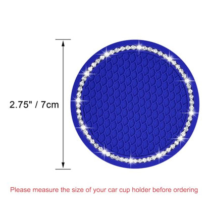 Bling Car Coasters, Wisdompro 2 Pack PVC Car Cup Holder Insert Coaster - Anti Slip Universal Vehicle Interior Accessories Crystal Glitter Cup Mats for Women and Men (2.75" Diameter, Blue) - color: Blue