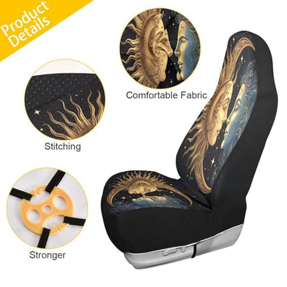 Sun and Moon Car Seat Covers Universal Fit Breathable Front Seat Protector for Cars, Trucks, SUVs, and Vans (Easy to Install, 2-Piece Set)