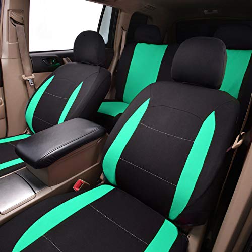 Flying Banner Car Seat Covers Full Set Front Seats and Rear Bench Polyester car seat Protectors Black Gray Purple airbag Compatible Rear Bench Split (Black Mint Green) - color: Black Mint green