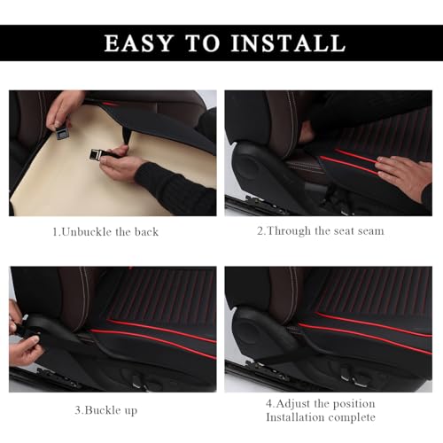 Leather Car Seat Cover, 24.4" × 21.7" Front Bottom Seat Cushion with Storage Pocket, Waterproof Anti-Slip Full Wrap Protector for Automotive Bottom Seats, Car Accessories (Black)