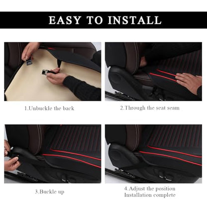 Leather Car Seat Cover, 24.4" × 21.7" Front Bottom Seat Cushion with Storage Pocket, Waterproof Anti-Slip Full Wrap Protector for Automotive Bottom Seats, Car Accessories (Black)