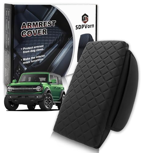 Armrest Cover for Ford Bronco 2021-2025 2026 Center Console Pad with Organizer Storage Pockets, Black Faux Leather Arm Rest Lid Protector Cushion Interior Accessories 2/4 Door (for Bronco)