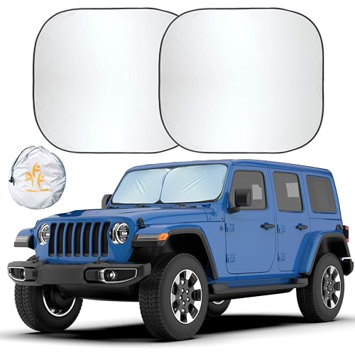 EcoNour 2-Piece Jeep Sunshade for Windshield Compatible with Wrangler JL JLU 2018–2025 & Gladiator 2020–2026, Foldable Sun Shade UV Block Heat Shield, Keeps Interior Cool, Upgraded Fit – (26"L x 18"W) - size: X-Small