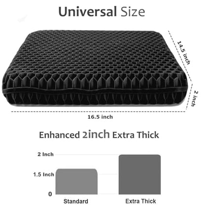 Gel Seat Cushion, Double Thick Breathable Honeycomb Design Absorbs Pressure Points Seat Cushion with Non-Slip Cover Gel Cushion for Office Chair Home Car Seat Cushion for Wheelchair (Black) - color: Black
