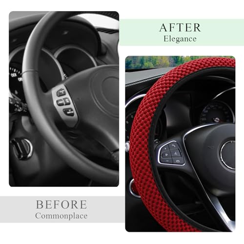 Yourkar Elastic Steering Wheel Cover, 15"×15" Comfy Breathable Stretch Steering Wheel Protector, Ice-Silk Cloth Polyester Steering Wheel Cover for Men Women, Car Accessories (Wine Red) - color: Wine Red