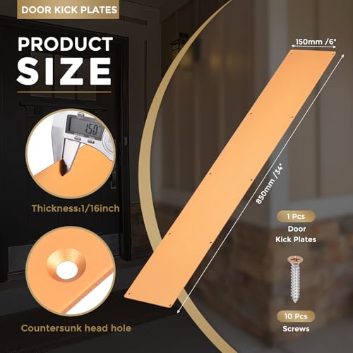 uxcell Door Kick Plate, 6 x 34 Inches Anodized Aluminum Kick Plate Door Plate, 1.5mm (1/16 Inch) Thickness, for Exterior Front Door or Back Door, Copper Gold (Single Pack) - color: Copper Gold, size: 6 x 34 Inch
