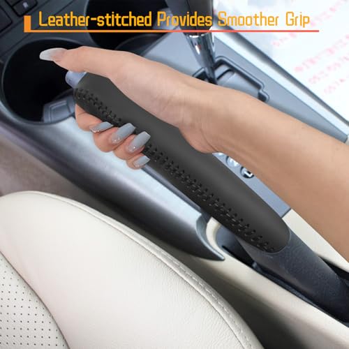 Genuine Leather Handbrake Protector Cover Compatible with Toyota RAV4 2009-2012 Anti-Slip Hand Brake Parking Lever Sleeve Black
