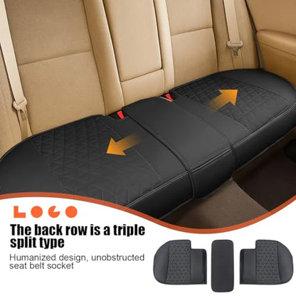 Leather Car Seat Cover, Vehicle Rear Bottom Seat Protector Pad, Full Surrounded Waterproof Auto Seat Protective Cushion with Storage Pocket, Universal Fit（Black） - color: Black