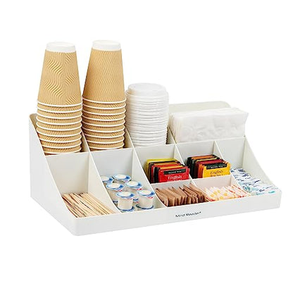 Mind Reader Cup and Condiment Station, Countertop Organizer, Coffee Bar, Kitchen, Stirrers, 17.875"L x 9.5"W x 6.625"H, White - color: White