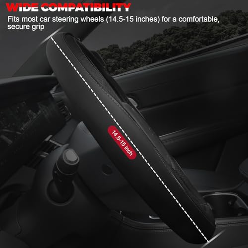 Ouzorp Car Steering Wheel Cover, Microfiber Leather Steering Wheel Covers with Anti-Slip Lining, Universal 14.5-15 inchs Black - color: Black,Medium(Standard) Size[14.5"-15"]