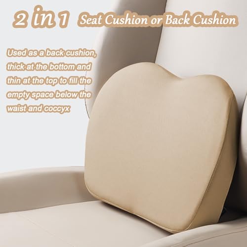2 in 1 Wedge Car Cushions or Lumbar Support for Driving - 3.5 Inches Soft Memory Foam Driver Seat Cushion for Car Truck - Comfort Coccyx Cushion for Tailbone & Back Pain Relief, Beige