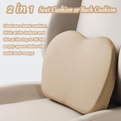 2 in 1 Wedge Car Cushions or Lumbar Support for Driving - 3.5 Inches Soft Memory Foam Driver Seat Cushion for Car Truck - Comfort Coccyx Cushion for Tailbone & Back Pain Relief, Beige