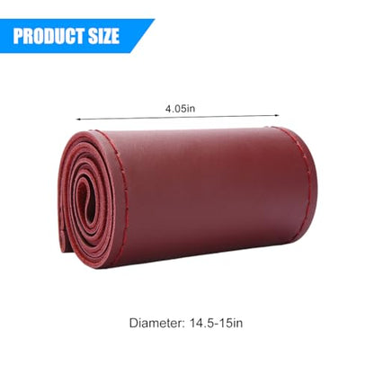 Genuine Leather Car Steering Wheel Cover, Sewing Stitch on Wrap Auto Wheel Cover with Needle Thread, Breathable Anti-Slip Vehicle Steering Stitching Protector, Universal Fit (Wine Red/Glossy) - color: Wine Red/Glossy