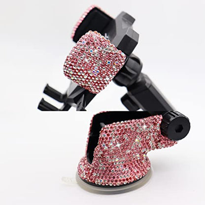 Bling Car Phone Mount Holder,Shiny Crystal Rhinestone Phone Stand for Women and Girls, Car Accessories for Windshield, Compatible with Most Cellphones (Pink) - color: pink