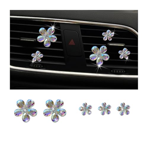 Zpana Bling Daisy Flower Car Air Vent Clips, 5PCS Sparkling Crystal Rhinestone Cute Vehicle Air Conditioning Clamp, Diamond Auto Air Outlet Clip Decor for Women Girls, Universal Fit (Multicolor) - color: Multicolor