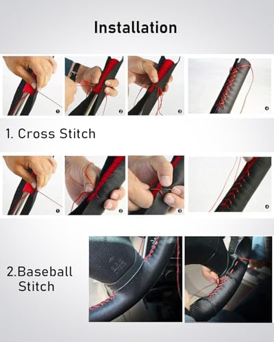 Belinous Leather Steering Wheel Cover Lace Up, Stitch on Steering Wheel Wrap, Universal Fit 13-20 Inch Car Truck Pickup Boat, A Whole Piece of Cowhide, DIY w/Needle Thread (Size L0, Brown) - color: Brown, size: L0