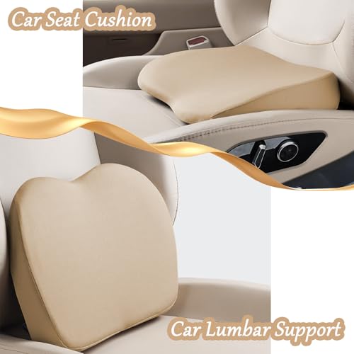 2 in 1 Wedge Car Cushions or Lumbar Support for Driving - 3.5 Inches Soft Memory Foam Driver Seat Cushion for Car Truck - Comfort Coccyx Cushion for Tailbone & Back Pain Relief, Beige