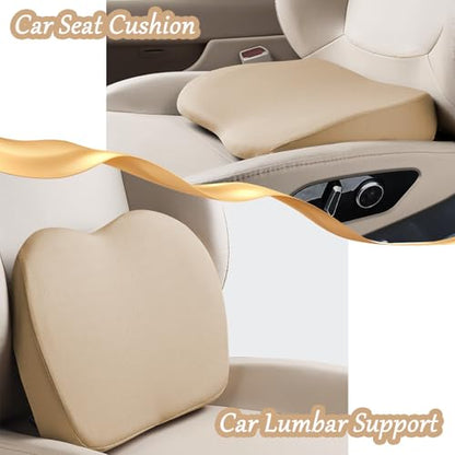 2 in 1 Wedge Car Cushions or Lumbar Support for Driving - 3.5 Inches Soft Memory Foam Driver Seat Cushion for Car Truck - Comfort Coccyx Cushion for Tailbone & Back Pain Relief, Beige