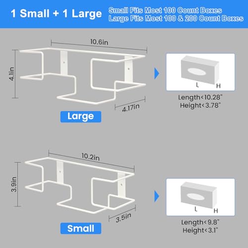 THYGIFTREE Glove Box Holder Wall Mount Dispenser, 2 Pack with 1 Small + 1 Large Rack, Small Fits 100 Count Boxes, Large Fits 100 & 200 Count Boxes, Fits Most Nitrile Latex & Vinyl Glove Boxes, White - color: White - 2Pack (Fits Standard Box)