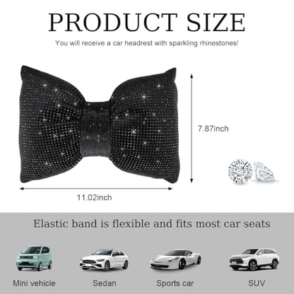 Yourkar Bling Car Seat Neck Pillow, Soft Bling Bowknot Headrest Neck Support Rest Cushion, Neck Relax Head Rest Auto Pillow with Crystal Rhinestone for Women, Car Accessories (Black) - color: Black