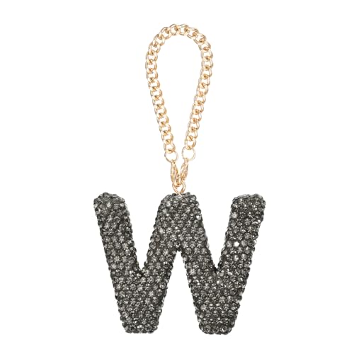 MECCANIXITY Bling Car Letter Charm, Initial W Letter Interior Car Rear View Mirror Decoration Hanging Crystal Ornaments for Women Bags Water Cup DIY Craft, Gray - style: W Letter