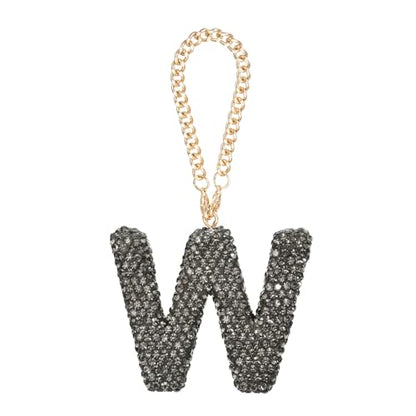 MECCANIXITY Bling Car Letter Charm, Initial W Letter Interior Car Rear View Mirror Decoration Hanging Crystal Ornaments for Women Bags Water Cup DIY Craft, Gray - style: W Letter