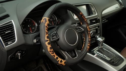 Leopard Steering Wheel Cover, Universal 15 inch Breathable Microfiber Leather Steering Wheel Protector, Anti Slip Car Interior Accessories, Black - color: Leopard Black